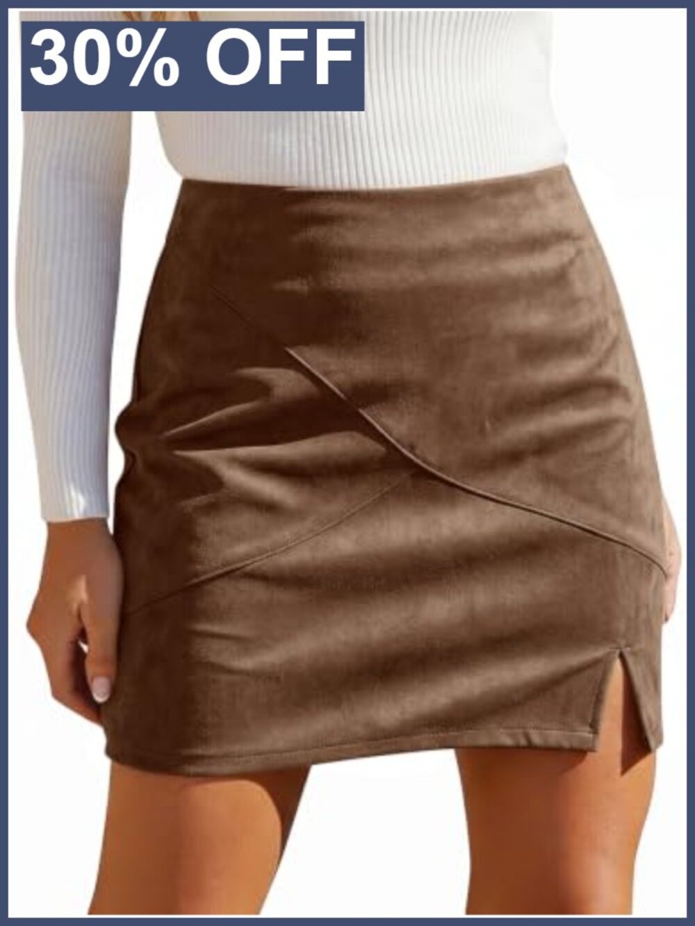 High Waisted Faux Suede Mini Skirt Straight Pencil Work Office Fall